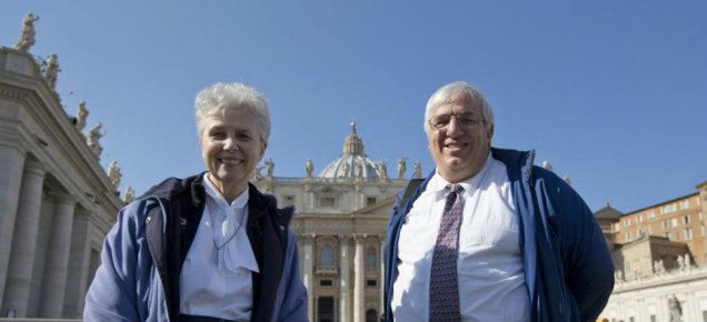 Sister Jeannine Gramick and Francis DeBernardo in St. Peter's Square following the Ash Wednesday audience. 